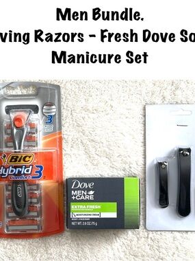 Men Bundle Lot Shaving Razor Blades Soap Manicure Set Clippers File 🪒